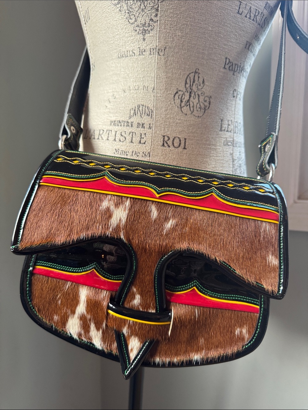 Jerico vintage Columbian Carriel leather cow hair crossbody purse artisan made